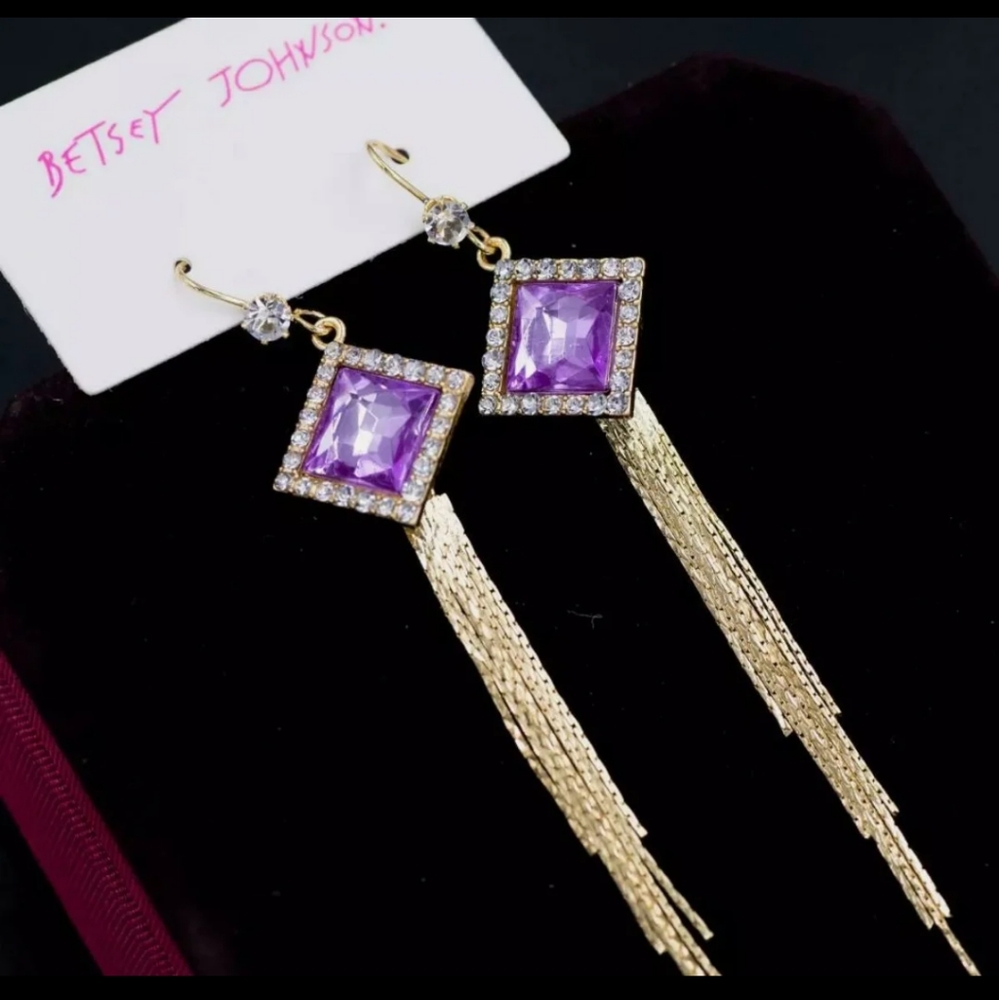 Betsey Johnson Crystal Tassel Earrings NWT